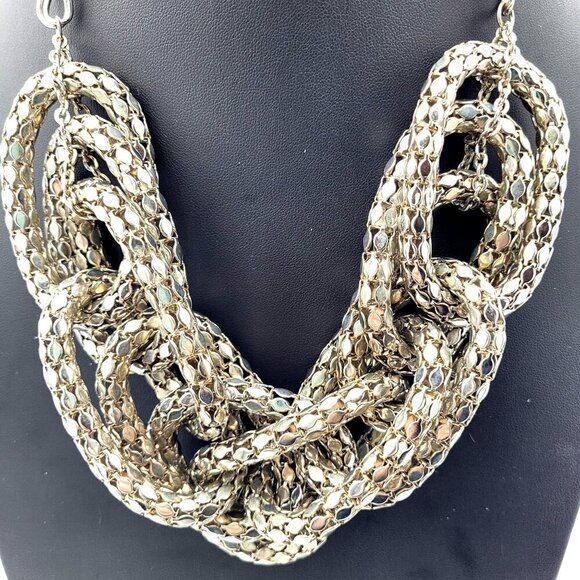 Bold Chunky Silvertone Multi-Strand Serpentine Rope Chain Statement Necklace 22" - Picture 5 of 7